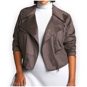 Anthropologie Hutch Moto Jacket Small Brown Faux Suede Crop Chic Coastal Cowgirl